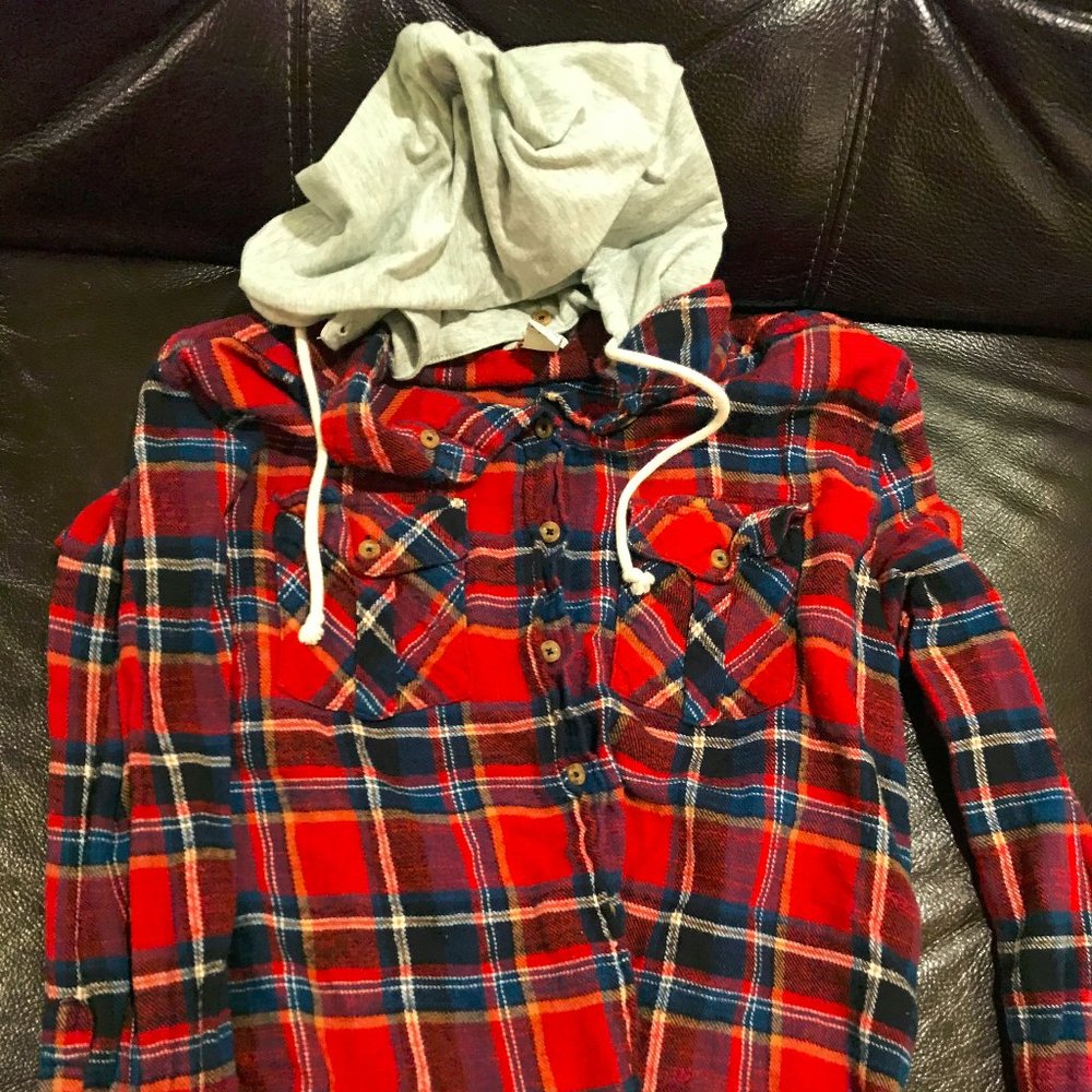 Forever 21 plaid shirt with grey hood